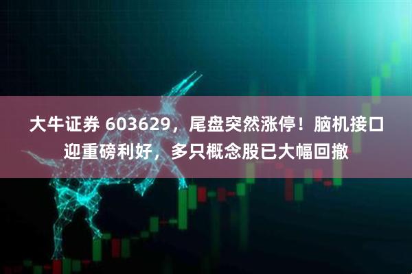 大牛证券 603629，尾盘突然涨停！脑机接口迎重磅利好，多只概念股已大幅回撤