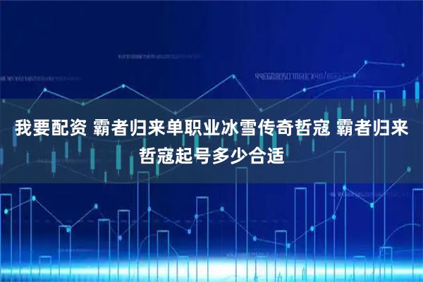 我要配资 霸者归来单职业冰雪传奇哲寇 霸者归来哲寇起号多少合适