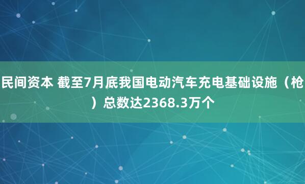 民间资本 截至7月底我国电动汽车充电基础设施（枪）总数达2368.3万个